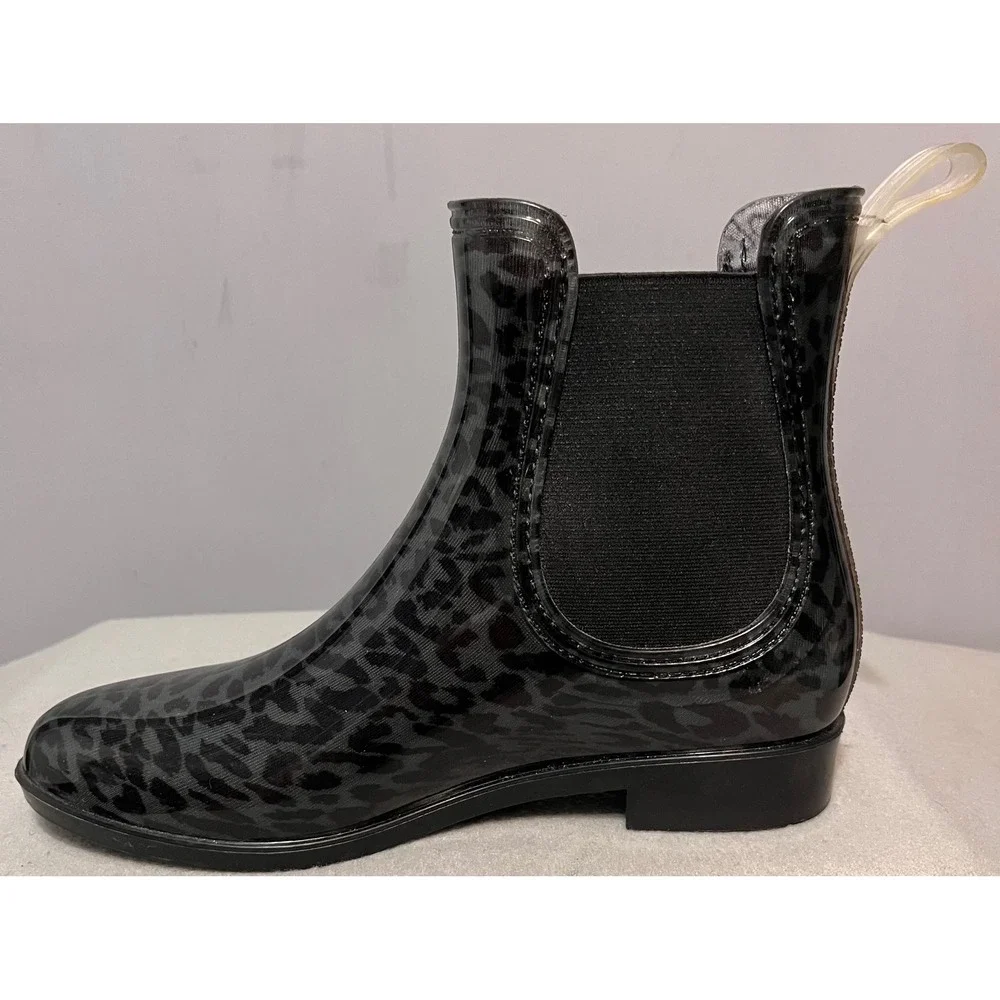 INC International Concepts Womens Black Leopard Raelyn Rain Boots Size 7 Ankle